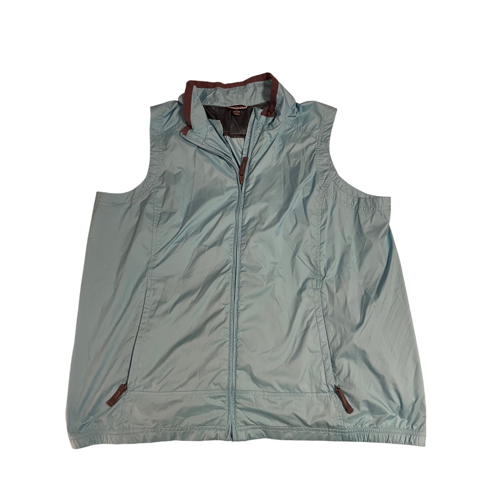 Lands End Womens 1X Blue Full Zip Mesh Lined Windbreaker Vest Pockets